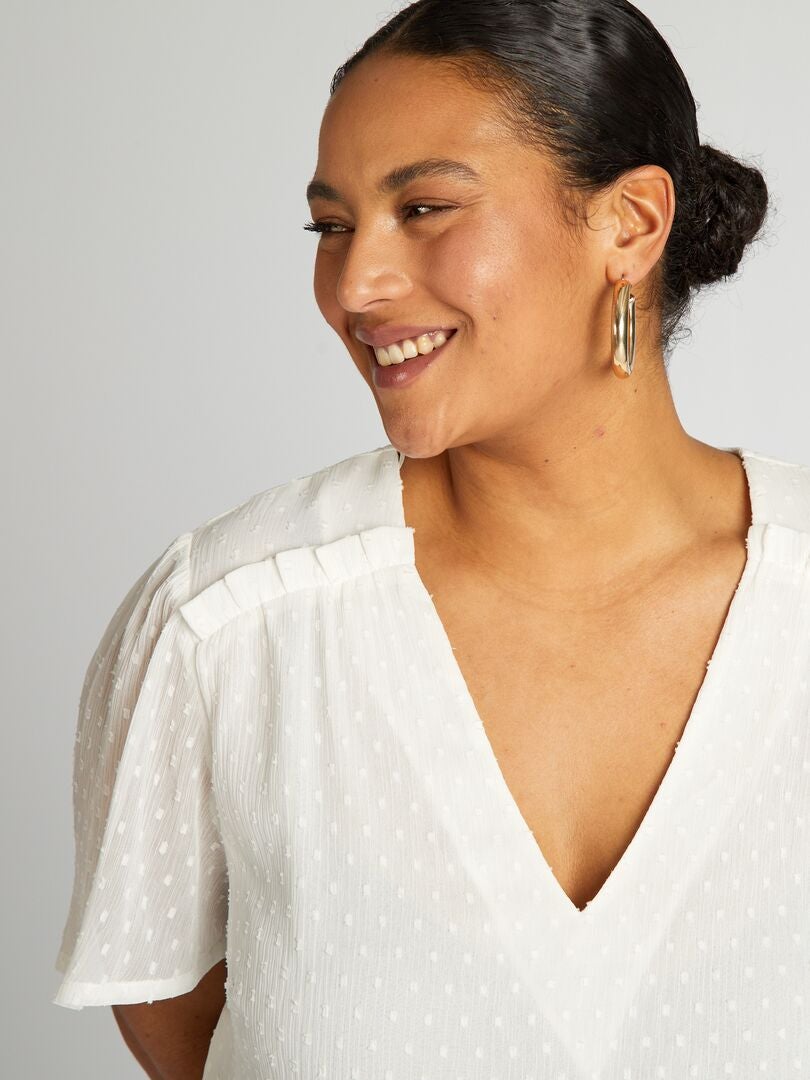 Voile blouse 'Plumetis' - WIT