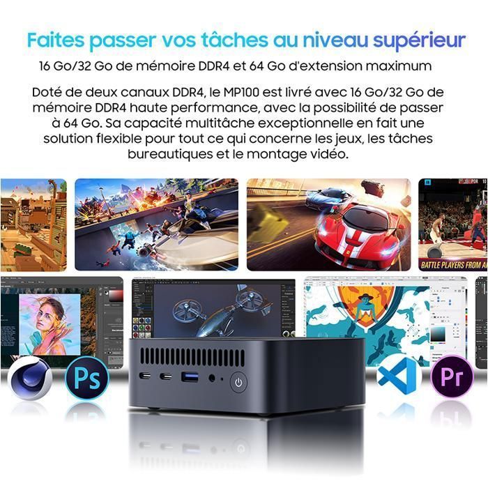 Blackview MP100 Mini PC Ryzen 5 7430U 16GB 512GB Win 11 Pro – Silent & Fast – 4K Triple Screen WiFi 6 Office