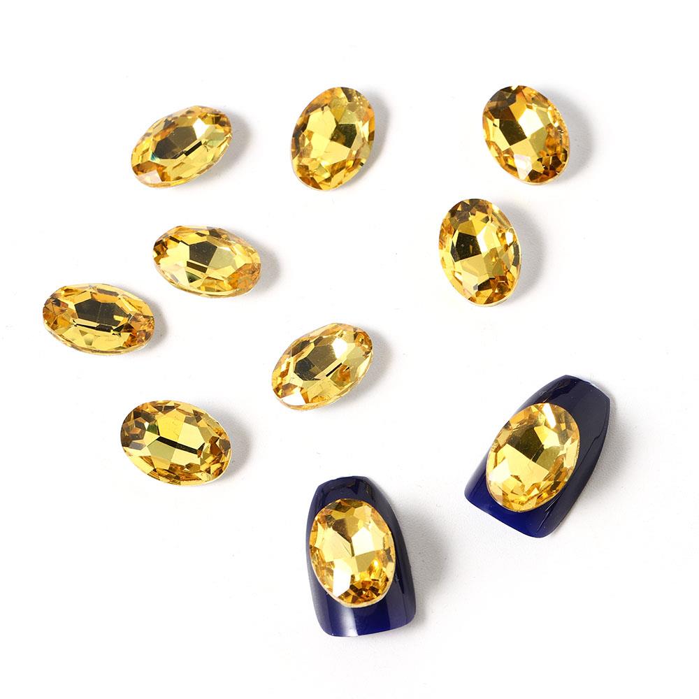 10 outils de manucure 3D, accessoires pour ongles, vente en gros, foret ovale à pointe en verre et cristal jaune diamant, décoration à faire soi-même