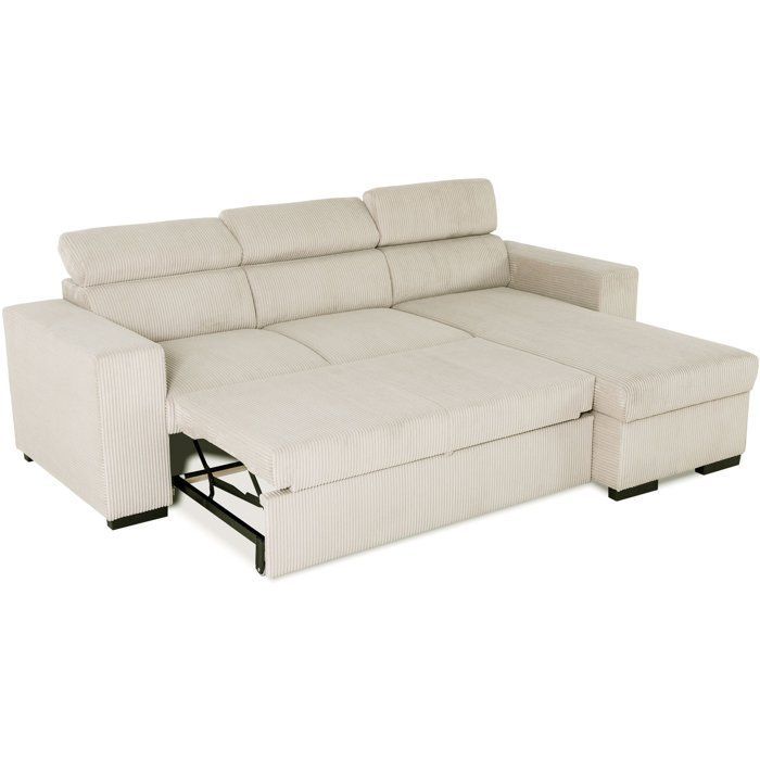Canapé d'angle convertible réversible - 4 places - VICOMTE - Velours côtelé Beige - Coffre - 237 x 167 x 88 cm