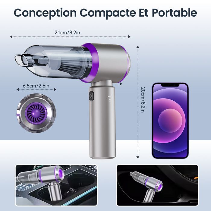 Powerful 16000Pa Handheld Vacuum Cleaner - Portable Cordless Car Vacuum with Blower Function, 6000mAh Battery for Car, Sofa, Home