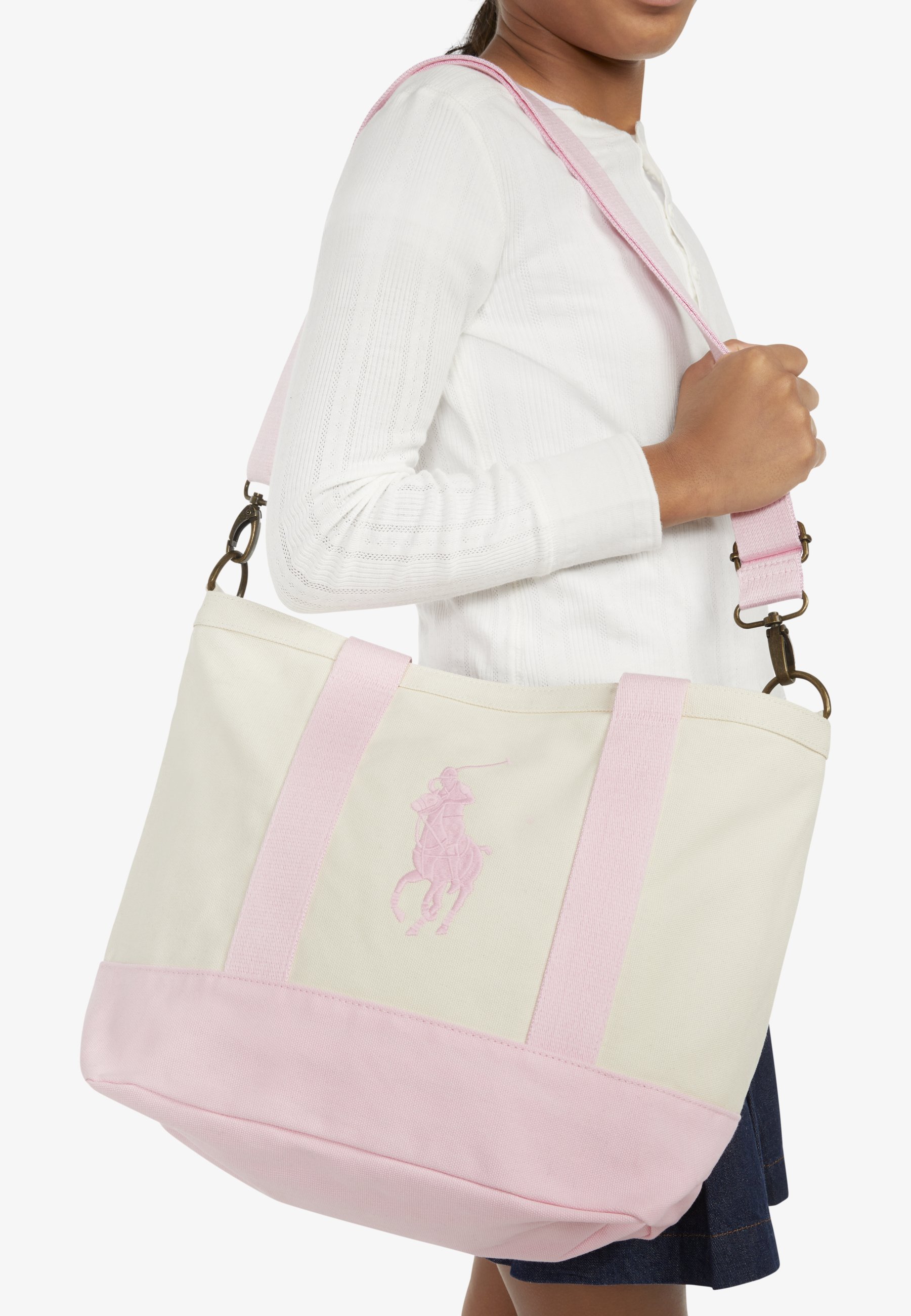 Borsa tote unisex Polo Ralph Lauren PLAYER TOTE - bianca/rosa caramello