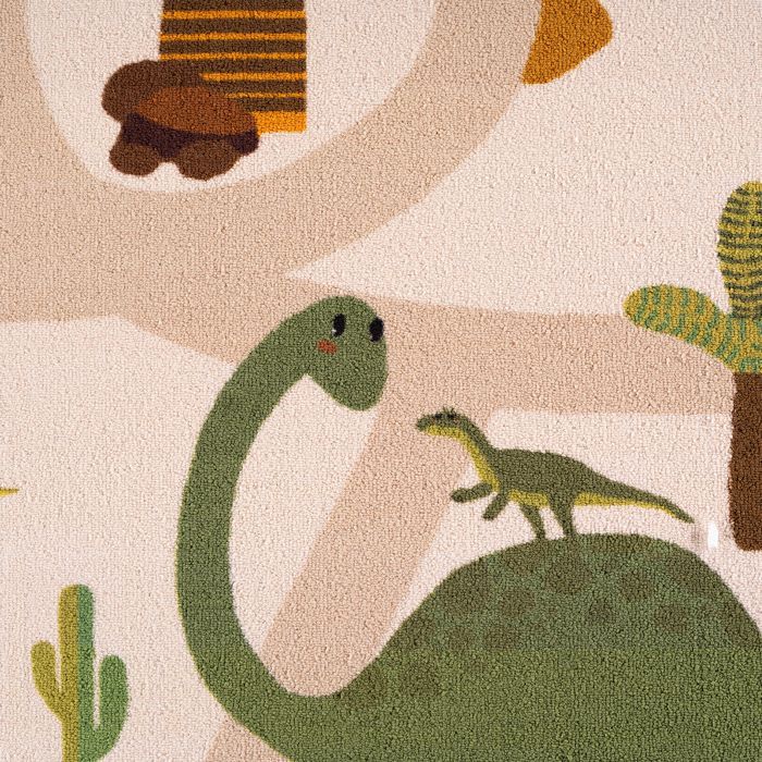 Carpetsale24 Tapis Enfant 80x150 cm Dinosaures Beige Motif Dino avec Routes Tapis de Jeu Chambre Enfant ideal petits espaces