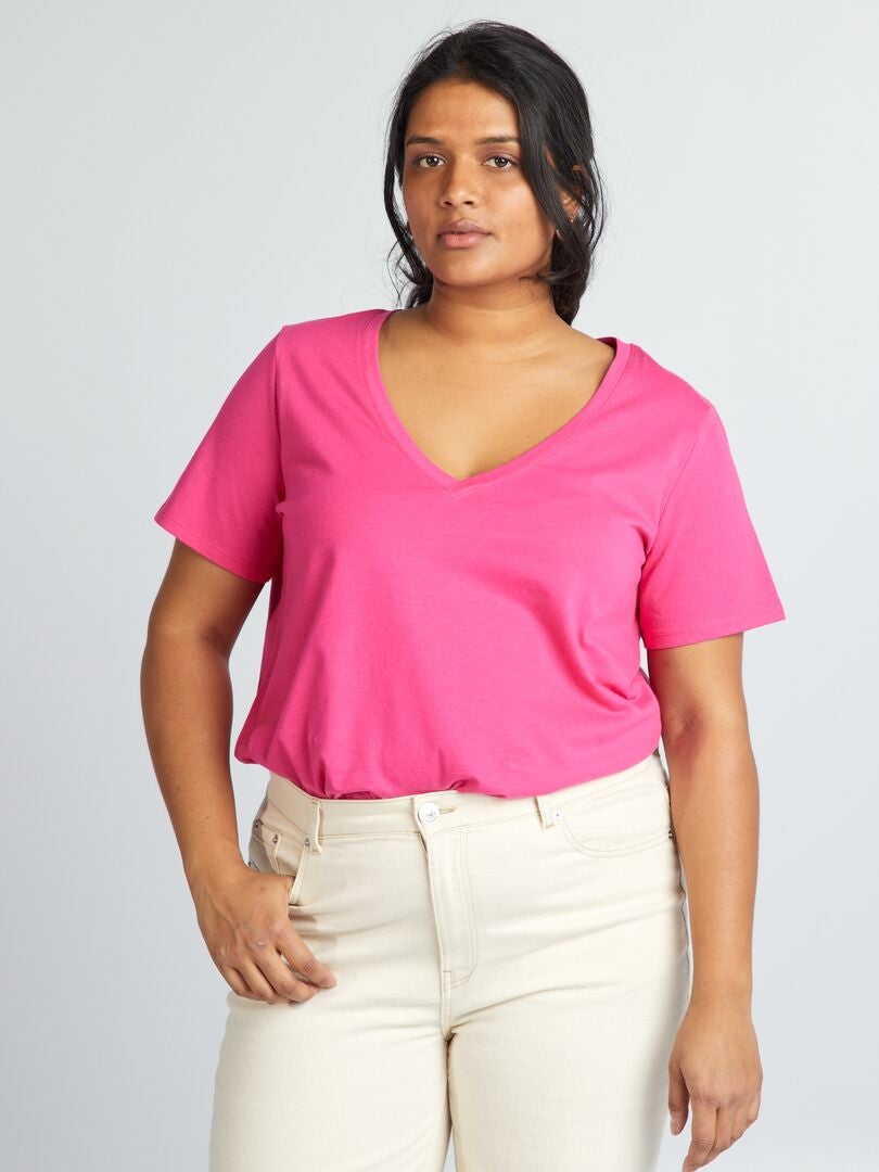 V-hals jersey T-shirt - ROZE