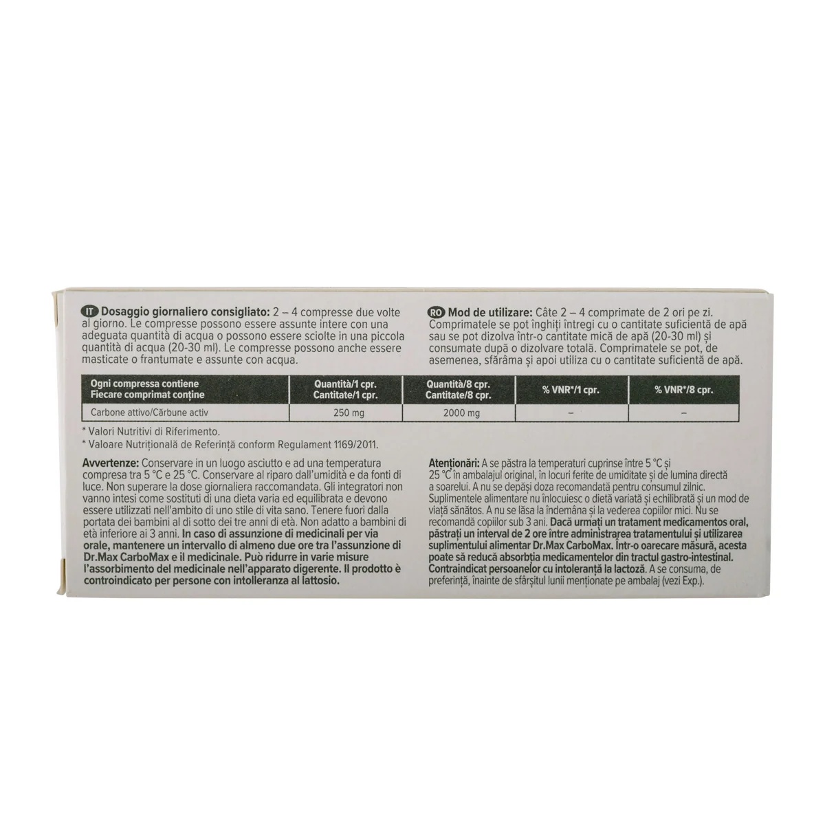 DR. MAX Dr.Max CarboMax 250 mg 20 tabletten Voedingssupplement met plantaardige houtskool tegen een opgeblazen gevoel en winderigheid