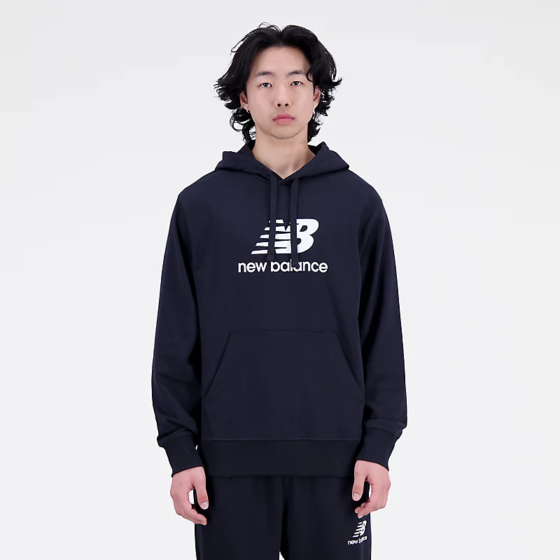 Pánská mikina s kapucí Essentials Stacked Logo French Terry – ČERNÁ