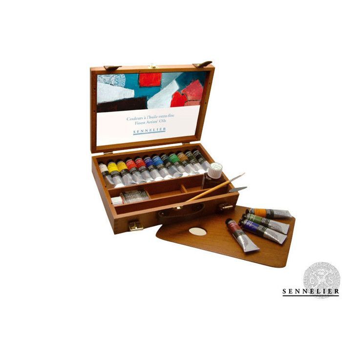 Coffret de peinture à l'huile - Sennelier - Luxe - 12 tubes 40 ml - Bois noble vernis - Mixte adulte