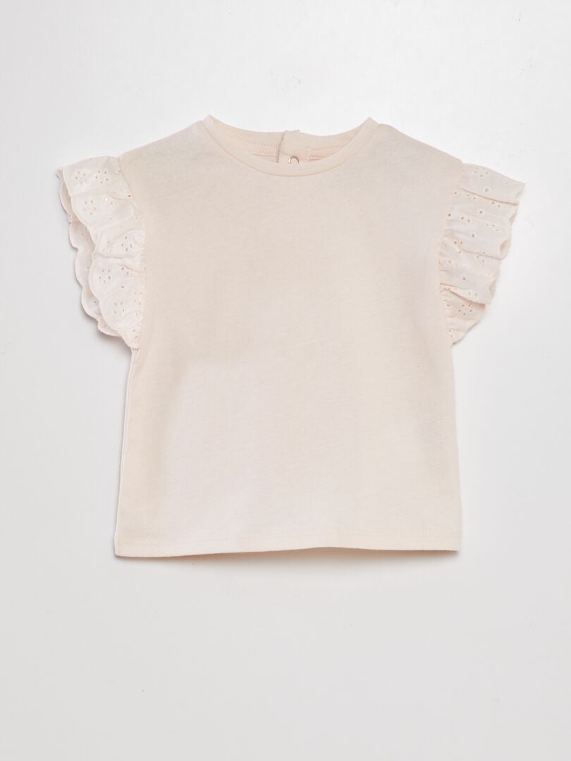 Tricou cu mâneci și broderie în cusătură englezească - ROZ