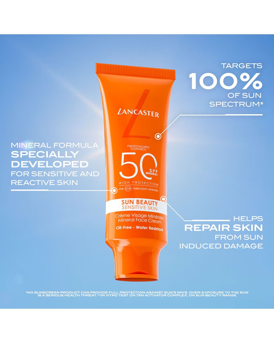 LANCASTER Sun Beauty Mineralna krema za lice za osjetljivu kožu SPF50