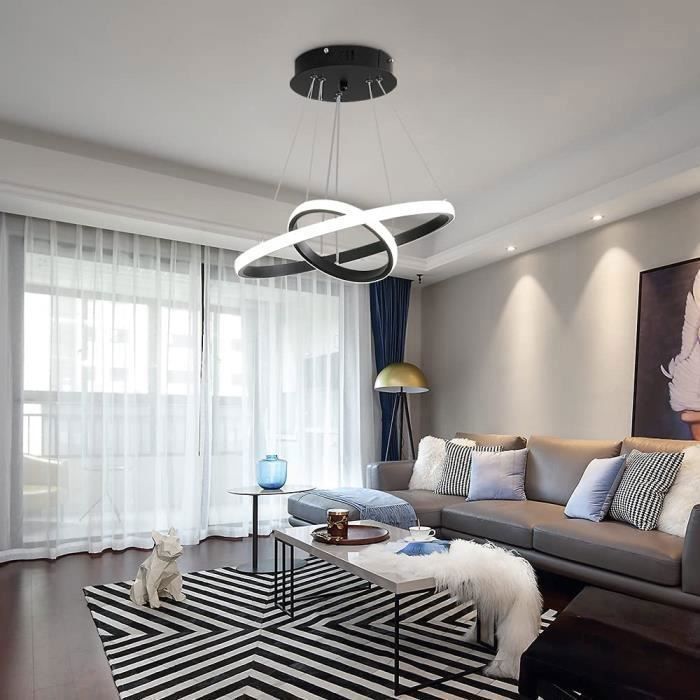 Suspensions d'éclairage Intérieur - D 20+40cm - Noir - Lumière blanche 28W 6500K - Réglable en hauteur