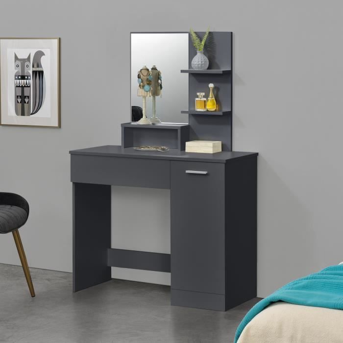 Coiffeuse Design avec Miroir Krugersdorp 138 x 90 x 38 cm Gris Foncé