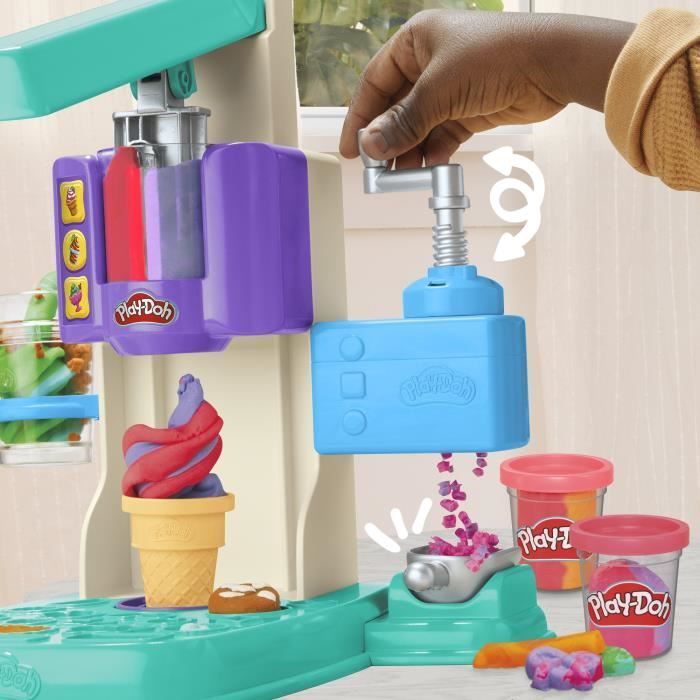 PlayDoh Mes Glaces Arc-en-Ciel, Pâte à modeler, Machine à Crème Glacée factice, 5 pots de 56 g  et accessoires, dès 3 ans