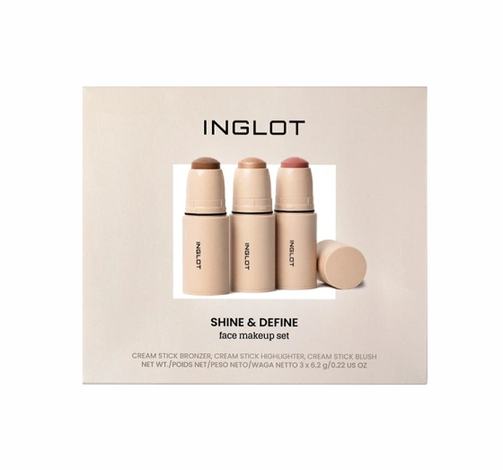Inglot Shine & Define zestaw kosmetyków w sticku do konturowania na mokro bronzer   róż   rozświetlacz 3 x 6,2 g