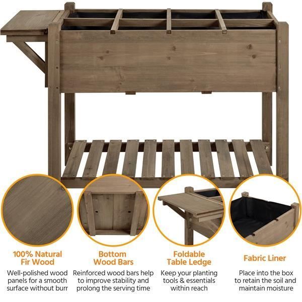 Raised Wooden Garden Bed - with Drainage Holes for Growing Plants - Home/Balcony/Garden (Dark Brown) - Yaheetech