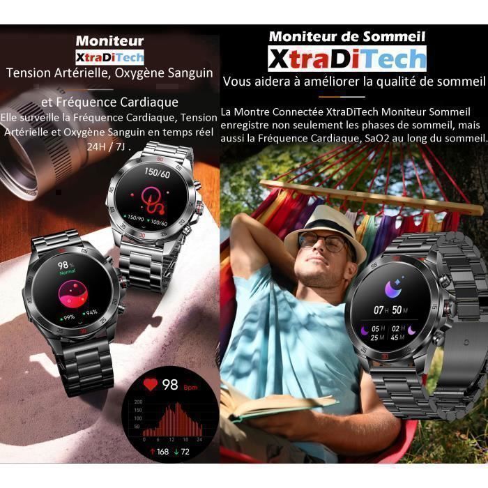 Smartwatch da uomo XtraDiTech, bracciale in acciaio inossidabile di lusso con contrasto nero e oro, display AMOLED da 1,43