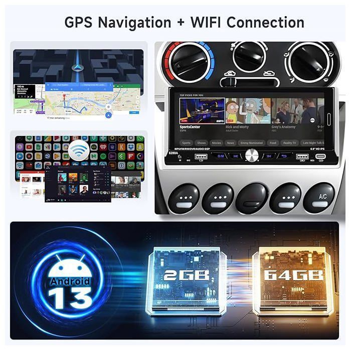 Autorradio Android de 1 DIN con pantalla táctil de 6,9