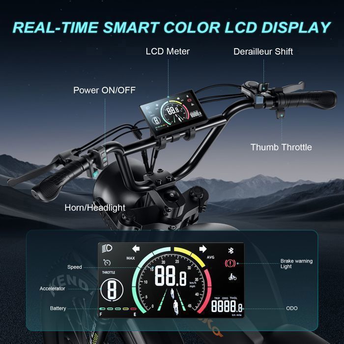Vélo Electrique Emoko C93, Moteur 1000W, Batterie 20AH, Roues de 20 Pouces, Vitesse Max 55 km/h, Autonomie Max 75 km, Siège Marron