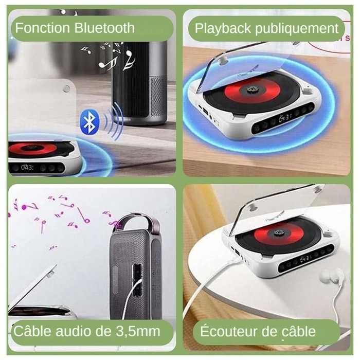 Portable Bluetooth CD Player, USB Type-C Rechargeable with Speaker, MP3/WMA Playback, and LED Screen