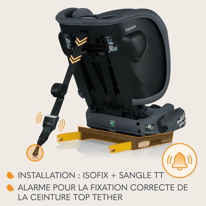 Seggiolino auto LIONELO Nelly i-Size 76-150 cm - ISOFIX - Pieghevole - Portabicchieri - Gruppo 1/2/3 - Grigio