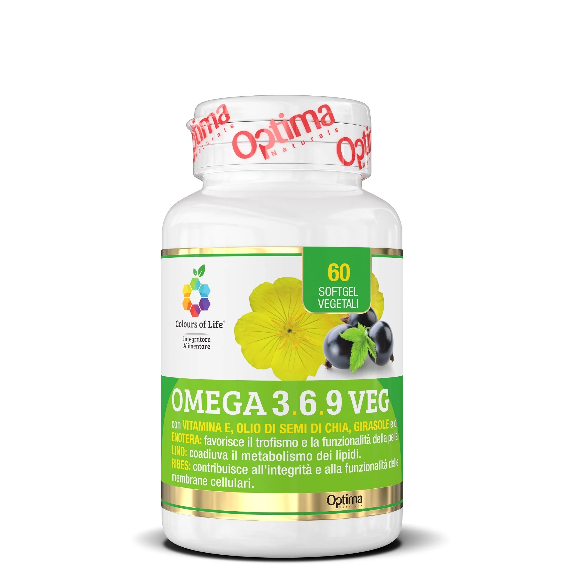 COLOURS OF LIFE Optima Colours of Life Omega 3-6-9 Veganes Nahrungsergänzungsmittel 60 Weichkapseln Ausgewogene, 100 % pflanzliche Formel