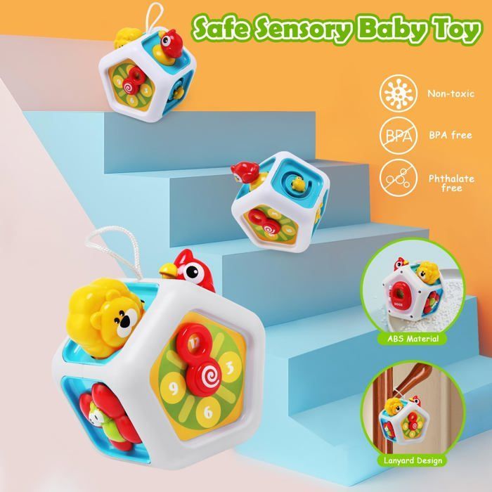 Cube d'Activités Sensoriel Montessori 6 en 1 - Jouet d'Éveil Bébé 1 2 3 Ans, Cadeau Éducatif Voyage Garçon Fille