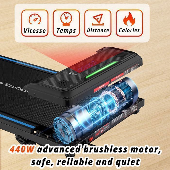 Loopband met hellingshoek 11%-12%-14% - Zwart met blauw - Snelheid 1-6 km/u - LED - Bluetooth