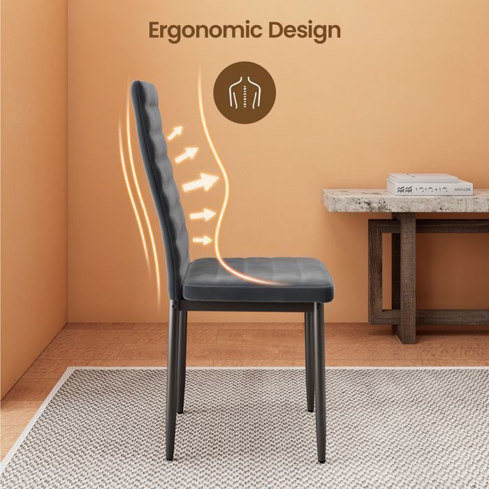 Chaise en Tissu Velours - Gris Foncé - Bealife - Patte Metal - Pied Antidérapant en Caoutchouc - Salle à Manger - Dossier - 4