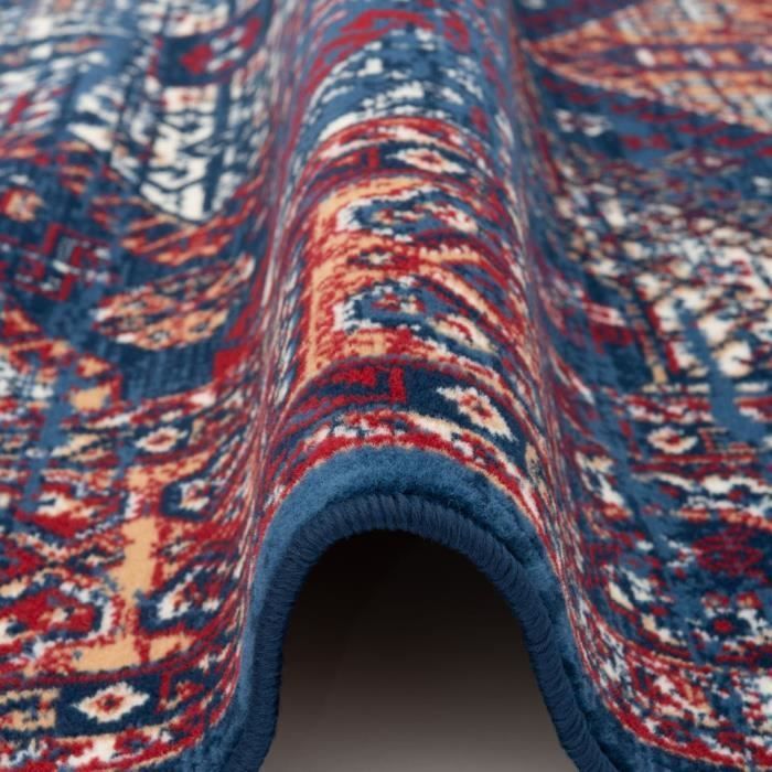 Tappeto - PERGAMON - Pop-Vintage - 160x230 cm - Bordo blu e rosso - Stile vintage contemporaneo