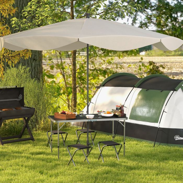 Ensemble table et chaise de camping - Outsunny - Table 4 chaises Pliantes - Hauteur table réglable, Trou de parasol - Gris foncé