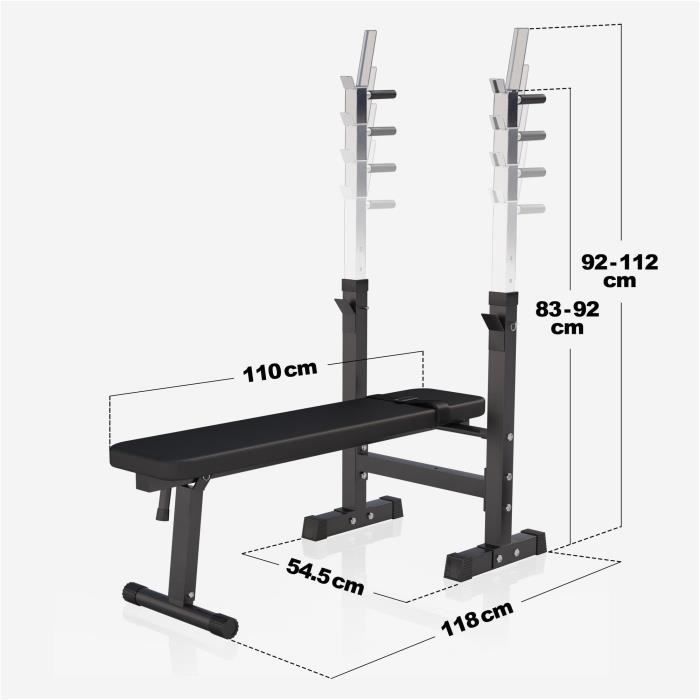 GORILLA SPORTS® Banc de Musculation - avec Support de Barres - Réglable, Inclinable, Noir - Banc d'Haltérophilie, Banc de Poids