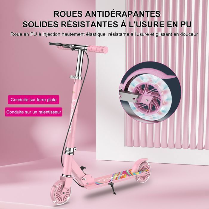 Monopattino per bambini - FOXSPORT - Pieghevole - Manubrio regolabile su 3 livelli - Freno a pedale - Portata massima 100 kg - Rosa