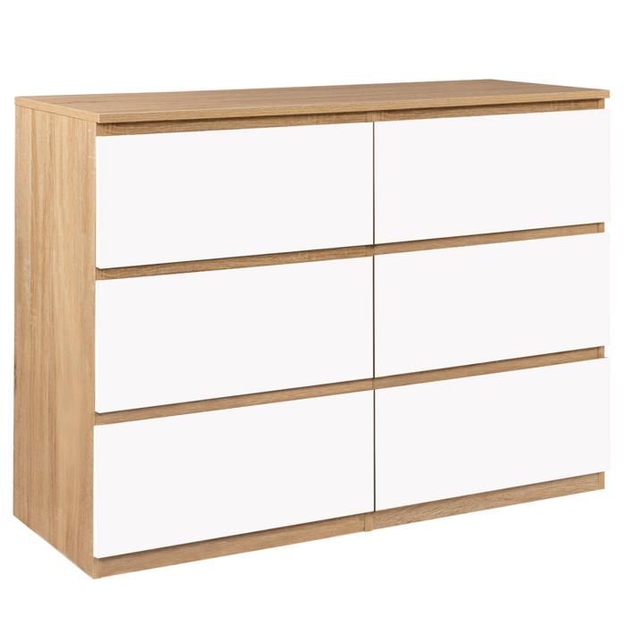 IDMARKET Commode 6 tiroirs TOMI 110 cm bois façon hêtre et blanc