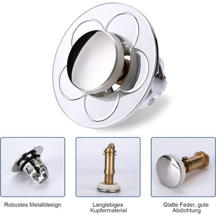 Set di 2 tappi di scarico a scomparsa per lavandini e vasche da bagno, con filtro anti-intasamento, per cucine (da 34 a 40 mm)