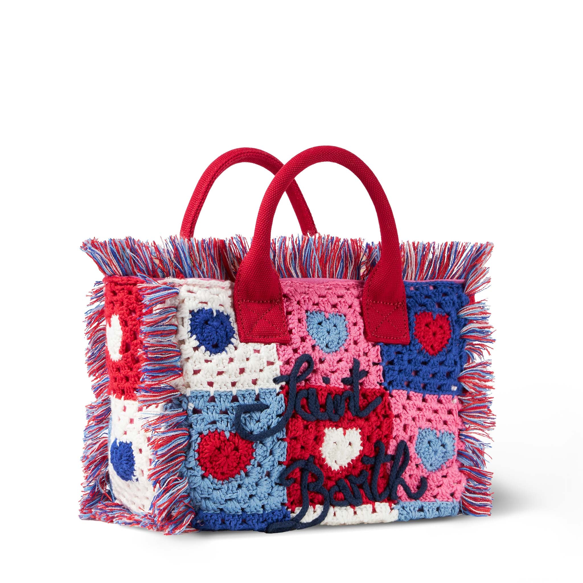 Colette-tas met gehaakte hartjes.