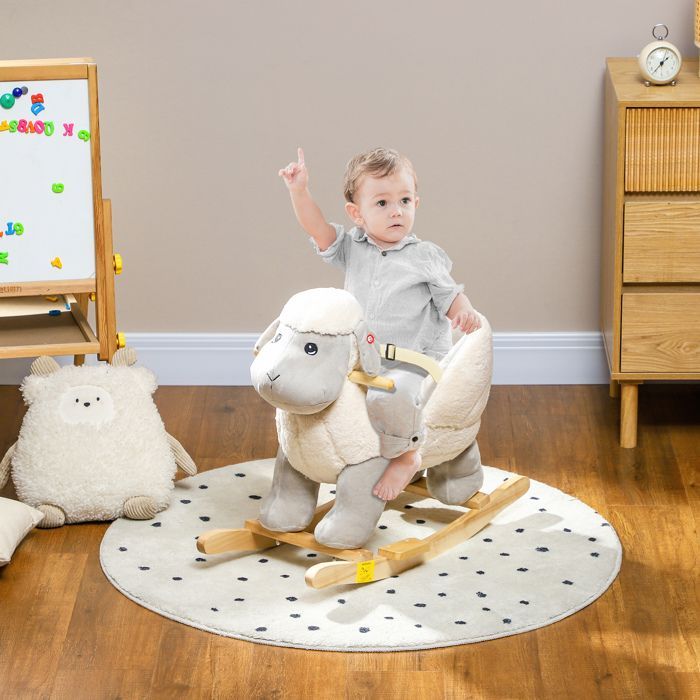 10057 Caballito balancín infantil, juguete de peluche con forma de cordero, con efectos de sonido, 68 x 35 x 55 cm, gris