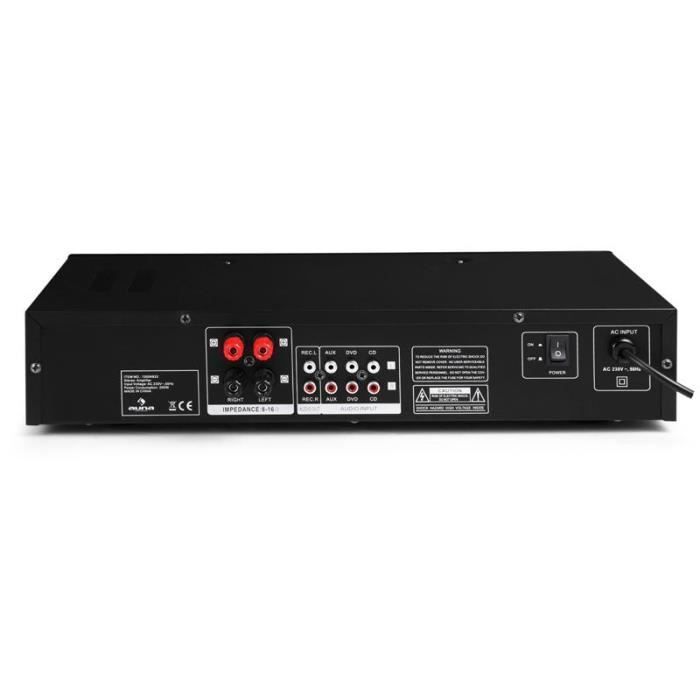 Amplificateur Audio - Auna AV2-CD508 - 125W RMS, 3 entrées RCA, AUX - Noir