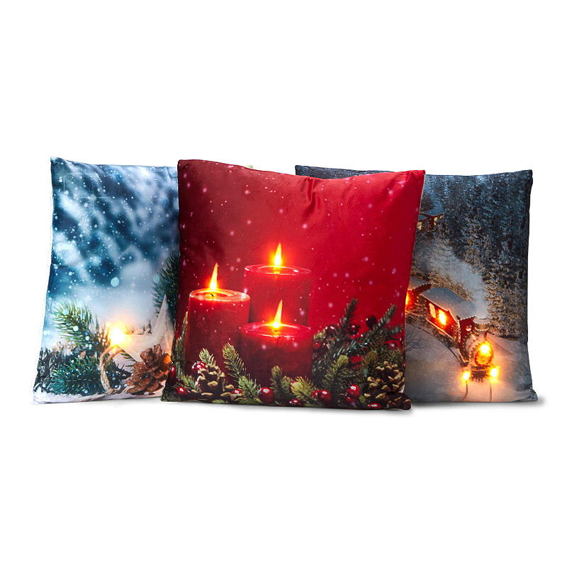 Cuscino decorativo per la casa, 45x45 cm, con luce LED integrata e motivo naturale.