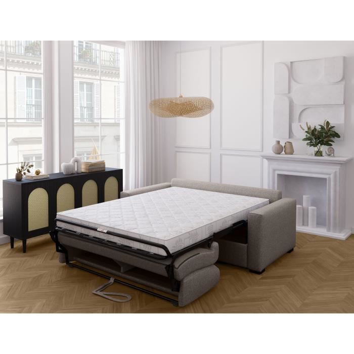 Express convertible sofa - MARIUS - Beige fabric - 14cm mattress - 190 x 100 x 87 cm