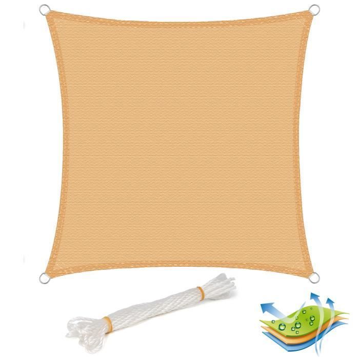 Voile d'ombrage carré WOLTU - Protection UV pour jardin, terrasse ou camping - 3x3m Sable