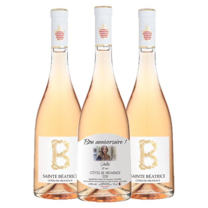 Vin rose cote de provence (lot de 3) – Vin rosé provence avec etiquette bouteille personnalisable [ Coffret cadeau vins ]