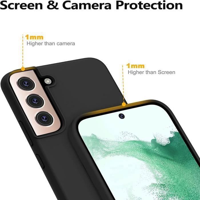Protective Case - BOOLING - for Samsung Galaxy S22 - Liquid Silicone - Black + 2 Tempered Glass Screen Protectors