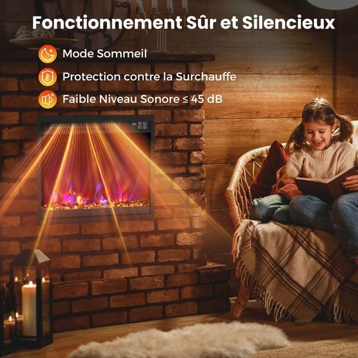 Cheminée Électrique Encastrable - RELAX4LIFE - 1500W - 5120 BTU - Chauffage 17-32°C - 37m² - 8 Couleurs - Thermostat - 49X45CM