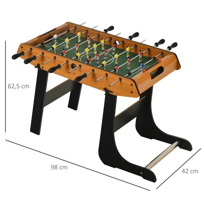 Opklapbare tafelvoetbaltafel, afmetingen 98L x 42B x 62H cm, inclusief 2 ballen, MDF met houtlook en zwart.
