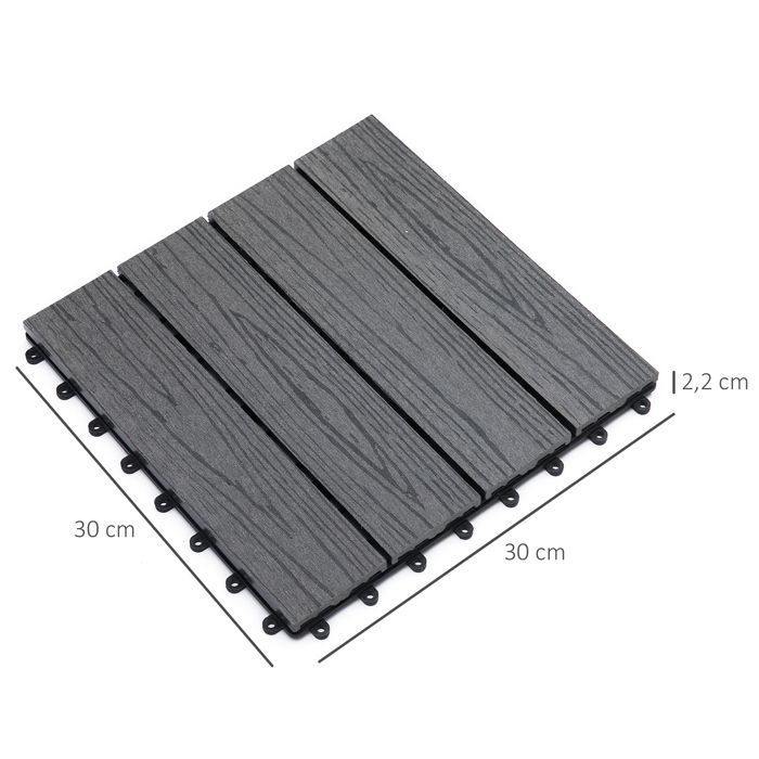 Outsunny - Baldosas para terraza - WPC - 30x30x2,2cm - Gris