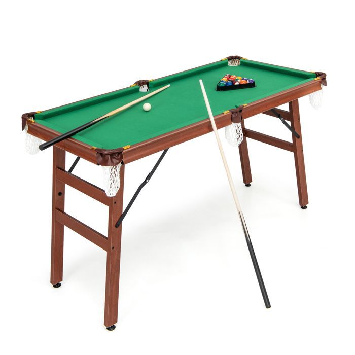 Table de Billard Pliable Enfants et Adultes DREAMADE Jeu de Billard 16 Balles, Triangle, 2 Craies, 2 Queues, Brosse, Pieds