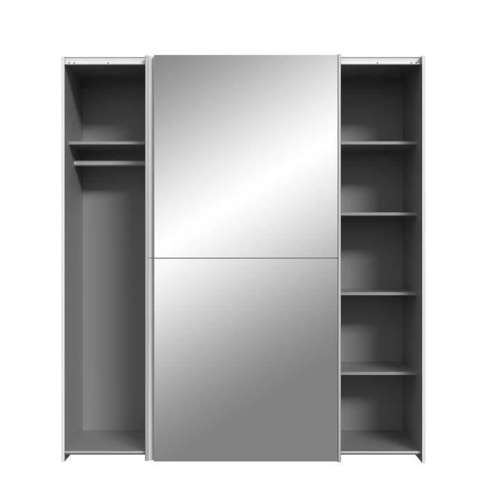 Armario con 2 puertas correderas y espejo - Tablero de partículas - Blanco mate - Ancho 170,3 x Profundidad 61,2 x Alto 190,5 cm - ULOS