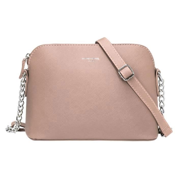 David Jones - Small Women's Crossbody Bag - Chain Shoulder Bag - PU Leather Messenger Bag, Fashion Evening Clutch - Pink