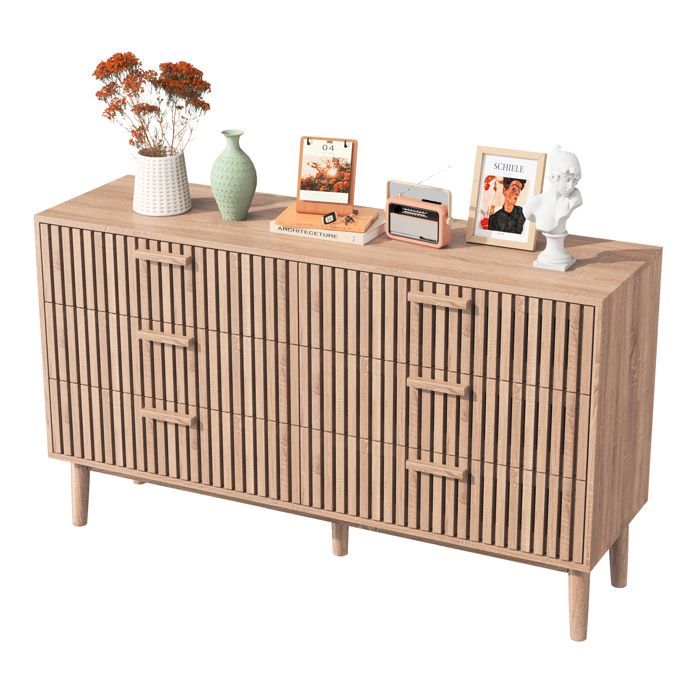 Cómoda de madera de 100x34x73cm, mueble de almacenamiento de estilo escandinavo con 6 cajones y soportes de madera, ideal para el salón.