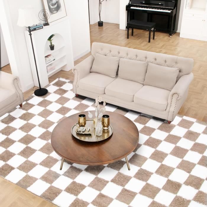 Tapis Salon Shaggy 160 x 230 cm Descente de lit Tapis Poils Longs Doux pour Salon Chambre Canapé Moelleux Chambre Blanc café
