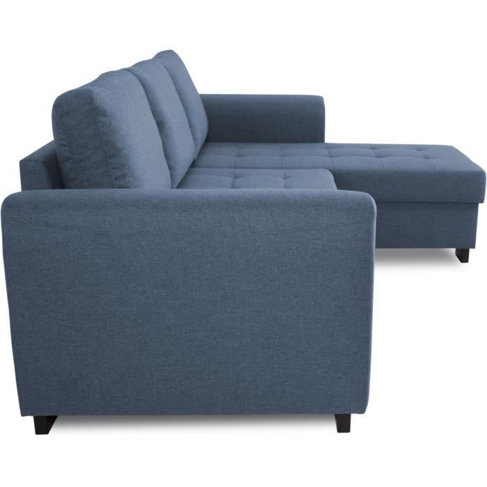 Divano angolare fisso reversibile a 4 posti HAMILTON - Tessuto blu - L245 x P150 x H86 cm - Prodotto in Ucraina
